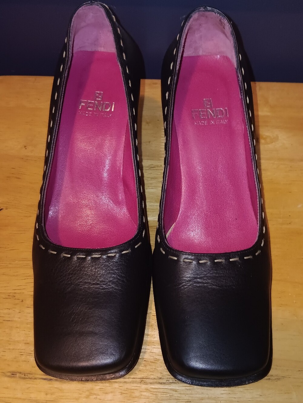 Fendi FF Selleria Leather Heels Size 35 1/2